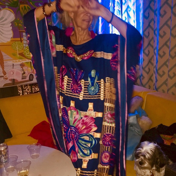 Designer Silk Caftan Kaftan California Full Length Dress OSFA - Picture 9 of 11